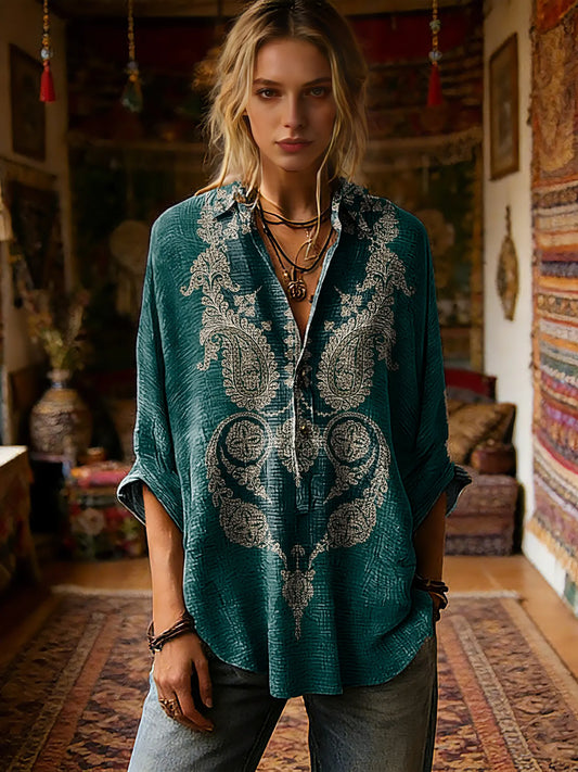 Women's Vintage Floral Pattern Art Print Casual Long-sleeve Shirt