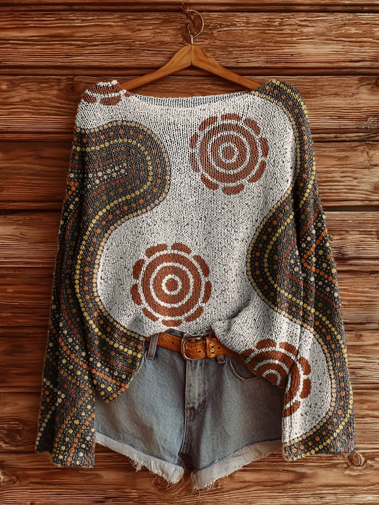 Women's Bohemian Floral Pattern Art Print Casual Pullover Sweater