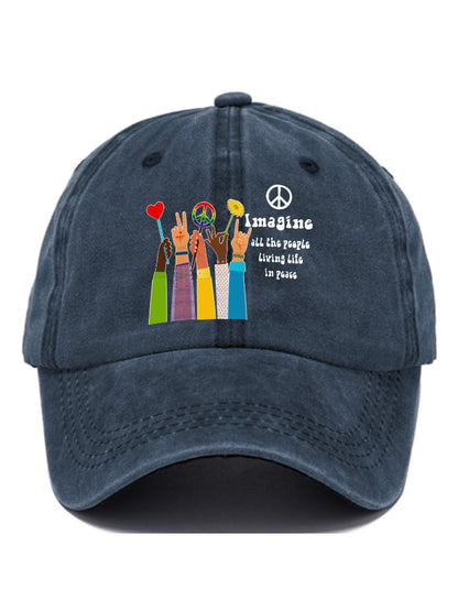 Hippie Imagine All The People Living Life In Peace Print Baseball Cap