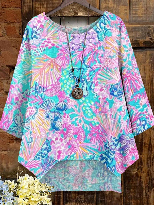 Women's Watercolor Floral Art Print Comfortable Cotton Shirt