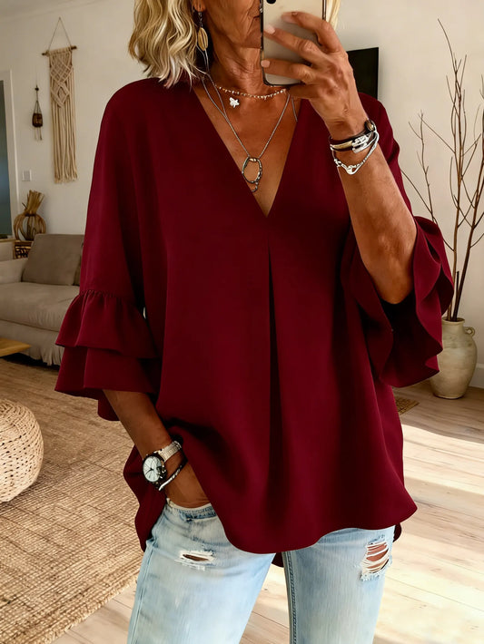 Women's Casual V-Neck Lace-Trimmed Shirt