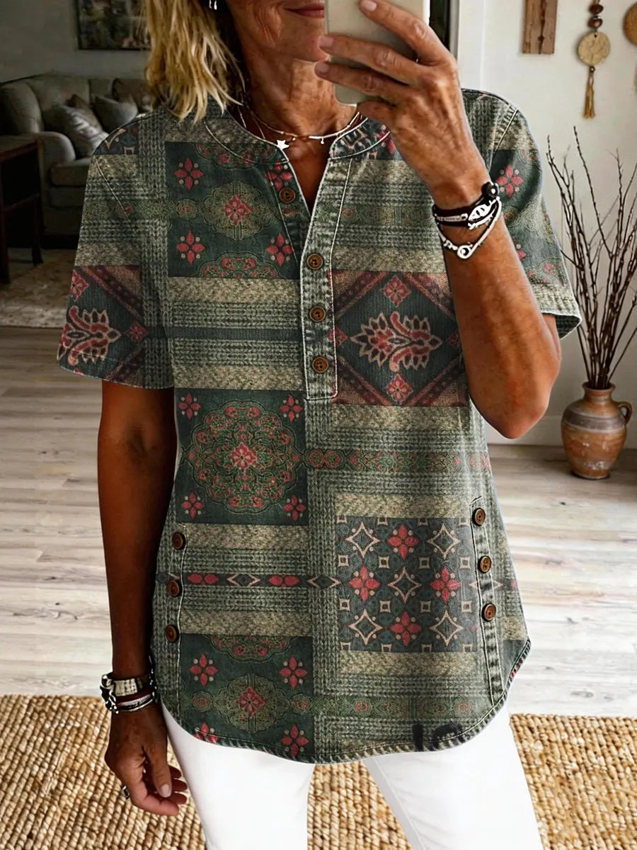 Women's Ethnic Print Button-down Shirt