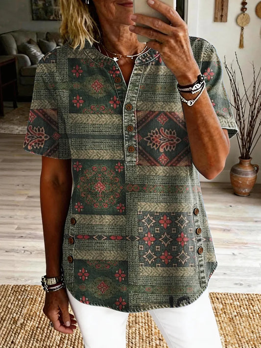 Women's Ethnic Print Button-down Shirt