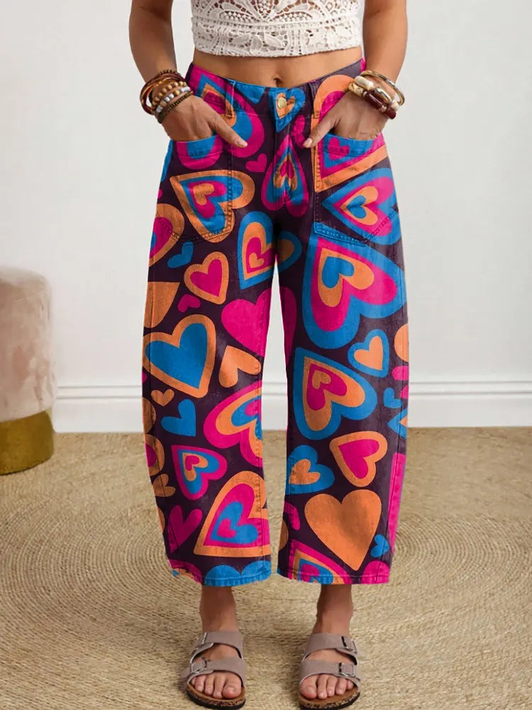 Women's Vintage Hippie Heart Art Print Denim Jeans