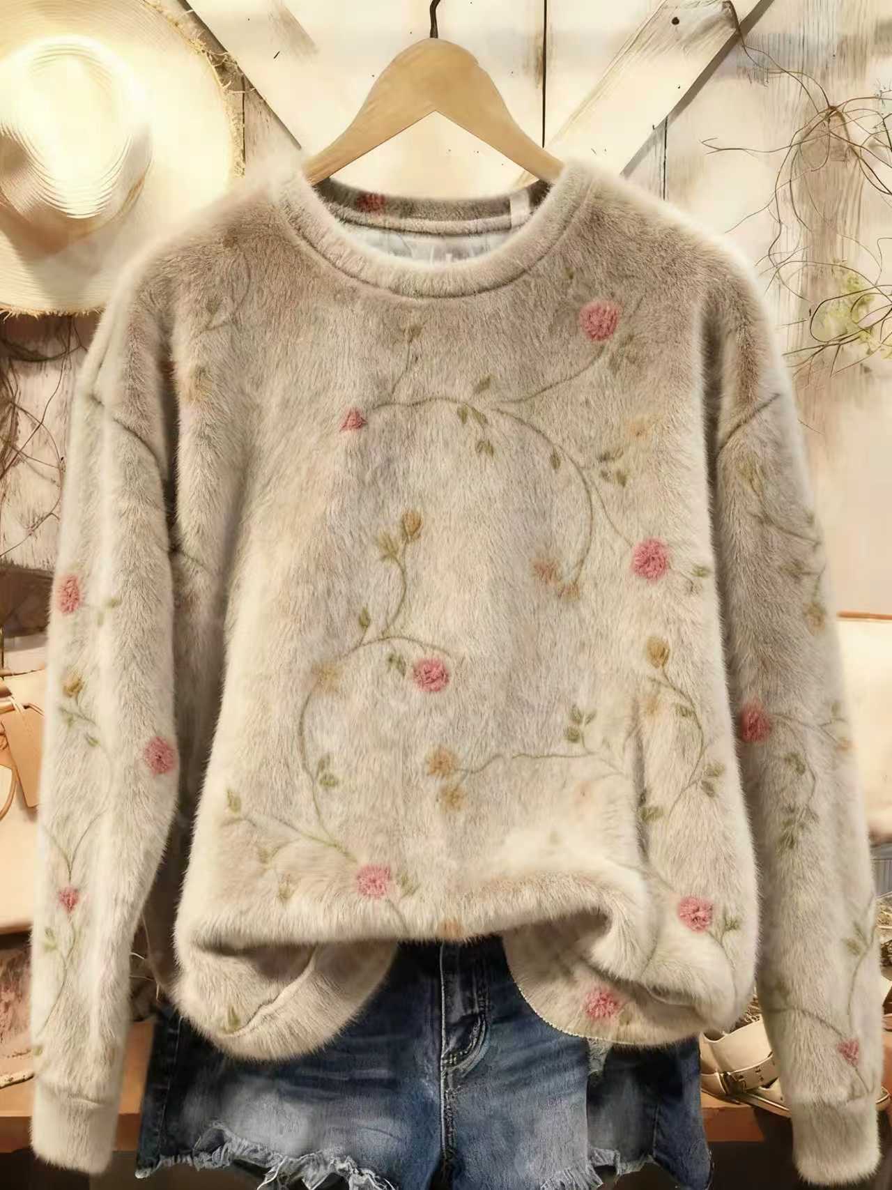Retro Floral Pattern Art Print Mink Sweatshirt