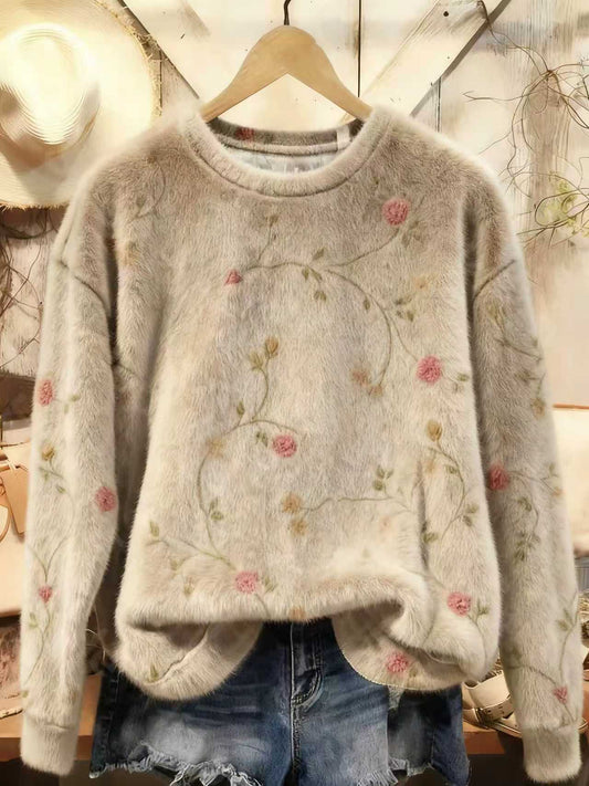 Retro Floral Pattern Art Print Mink Sweatshirt