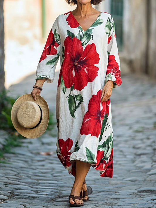 Women's Floral Art Patterns Print Pocket Cotton Dress
