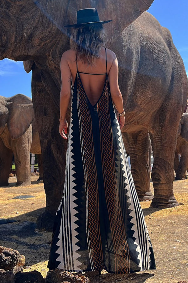 Take A Trip Ethnic Print Backless A-line Maxi Dress