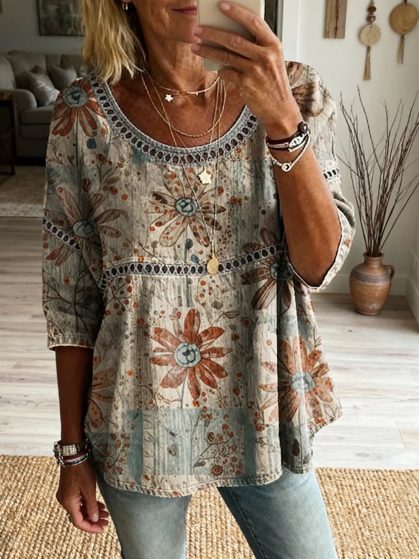 Bohemian Floral Cutout Top &Vintage Hippie Style