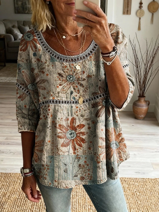 Bohemian Floral Cutout Top &Vintage Hippie Style