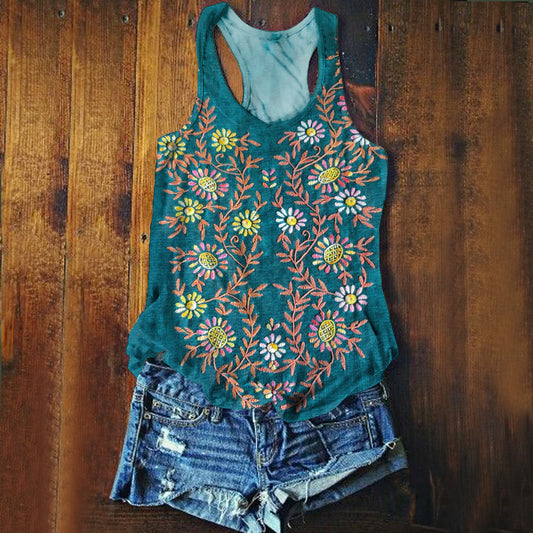 Women's Vintage Ethnic Floral Art Print Tank Top