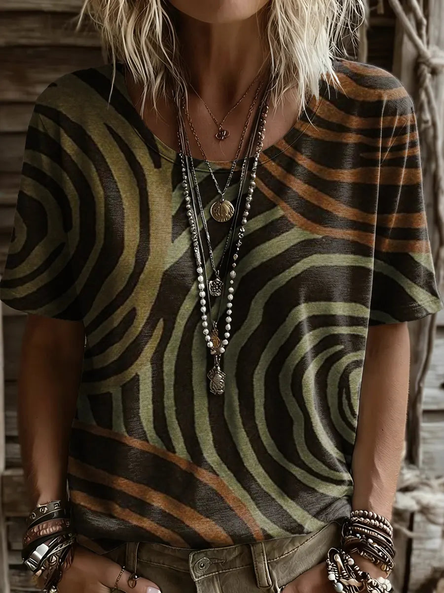 Women's Retro Bohemian Pattern Art Print Casual Crew Neck Top