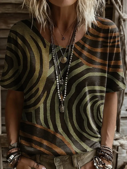 Women's Retro Bohemian Pattern Art Print Casual Crew Neck Top