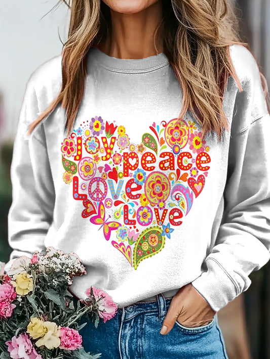 Peace And Love Art Print Casual  Sweatshirt