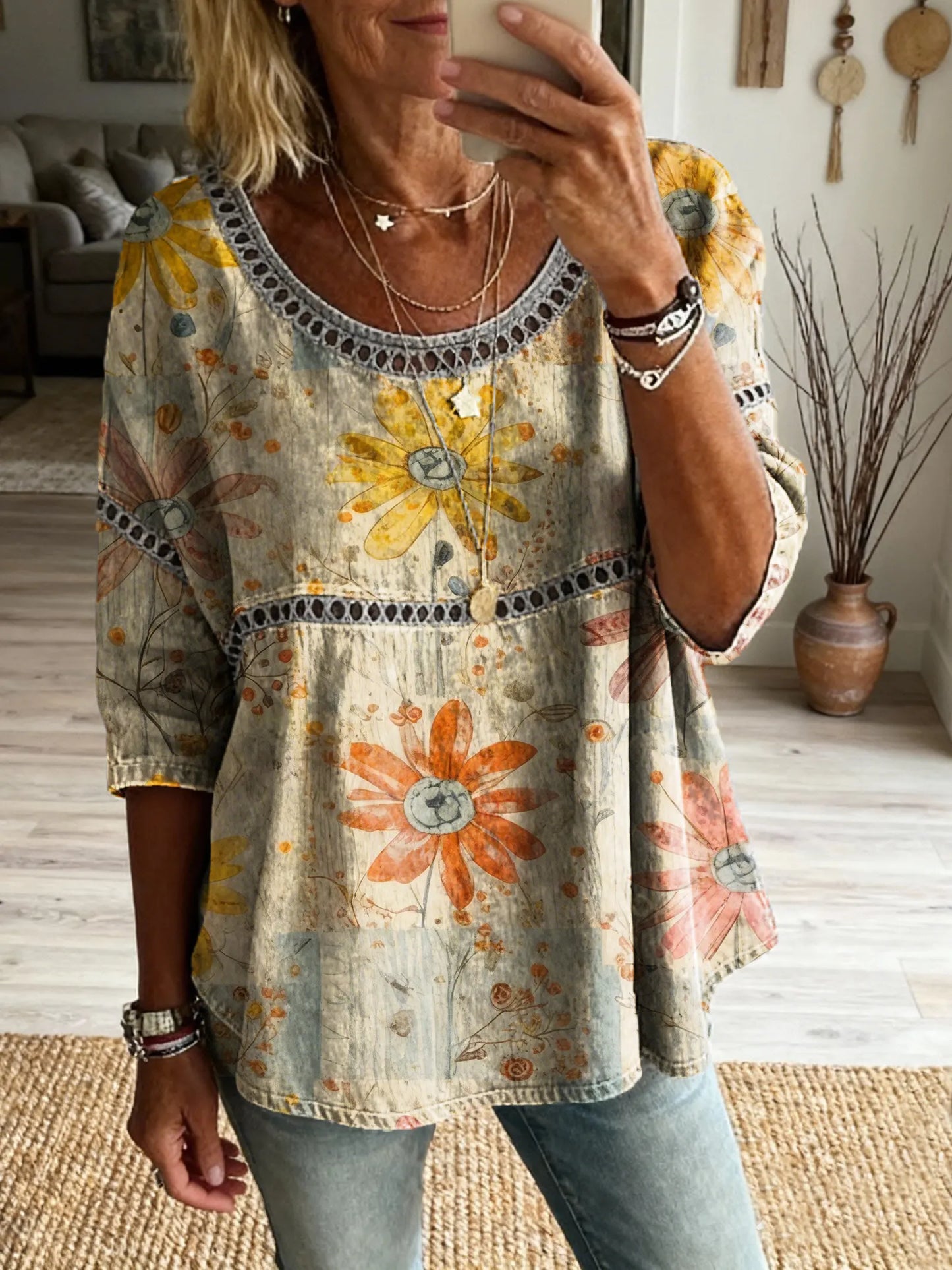 Bohemian Floral Cutout Top &Vintage Hippie Style