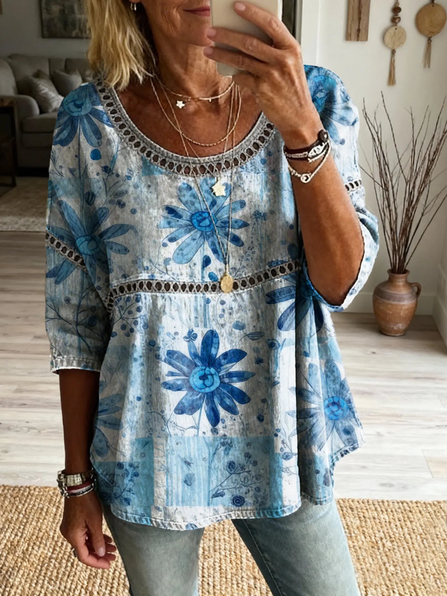 Bohemian Floral Cutout Top &Vintage Hippie Style
