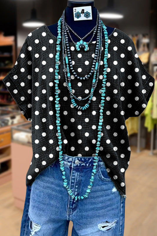 Polka Dot Print Dolman Sleeve Top