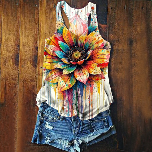 Women's Hippie Floral Art Print Tank Top