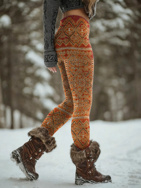 Ethnicity Totem Geometry Women's Printed Knitted Leggings