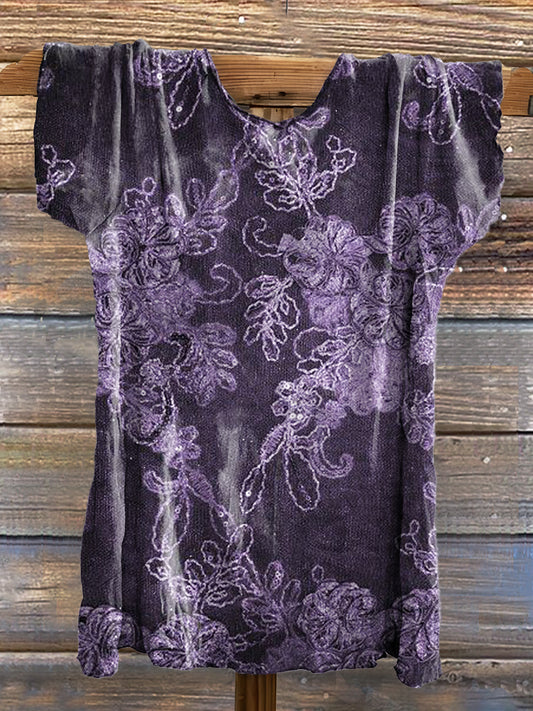 Vintage Floral Art Print Cotton Crew Tee