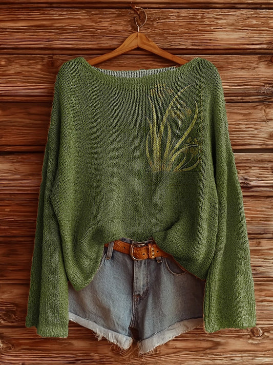 Women's Vintage Floral Art Pattern Print Casual Pullover Sweater