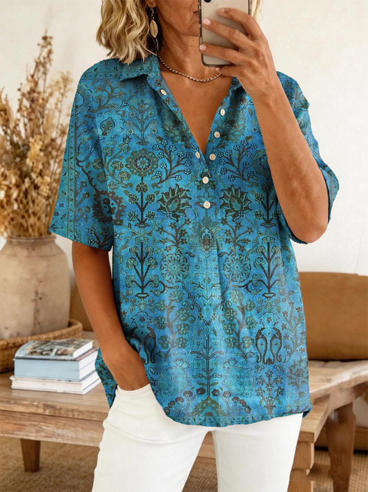 Women's Retro Ethnic Totem Art Print Casual Short-sleeve Polo Shirt