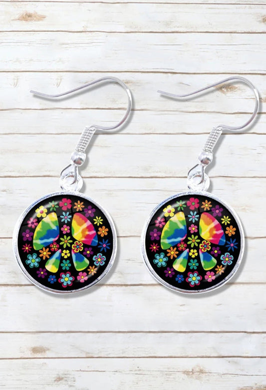 Hippie Peace Flowers Rainbow Earrings