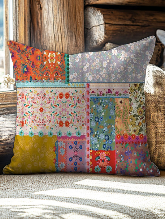 Floral Patchwork Art Print Pillow