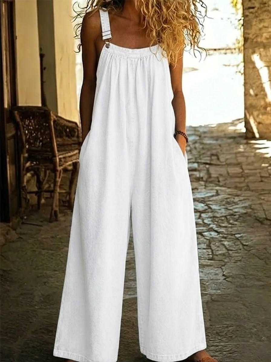 Women's Art Casual Shoulder Strap Washed Jumpsuit