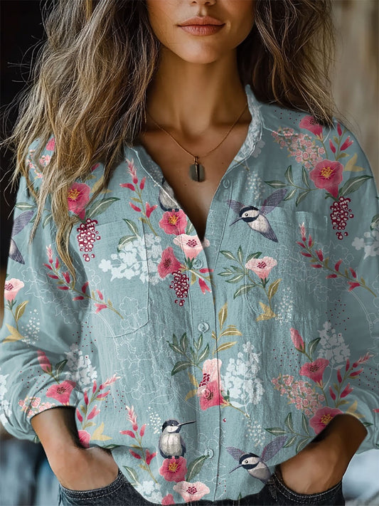 Women's Vintage Floral  Print Casual Long Sleeve Comfortable Cotton Shirt