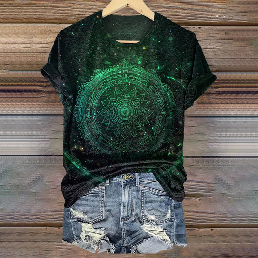 Mandala Embellished Pattern Art Print Casual Short Sleeve T-Shirt