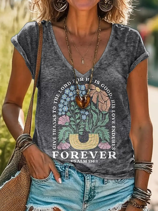 Forever Pattern Art Print 100% Cotton V-neck T-shirt