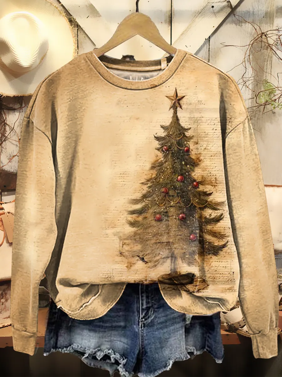 Christmas Tree Women's Retro Pattern Casual Sweater