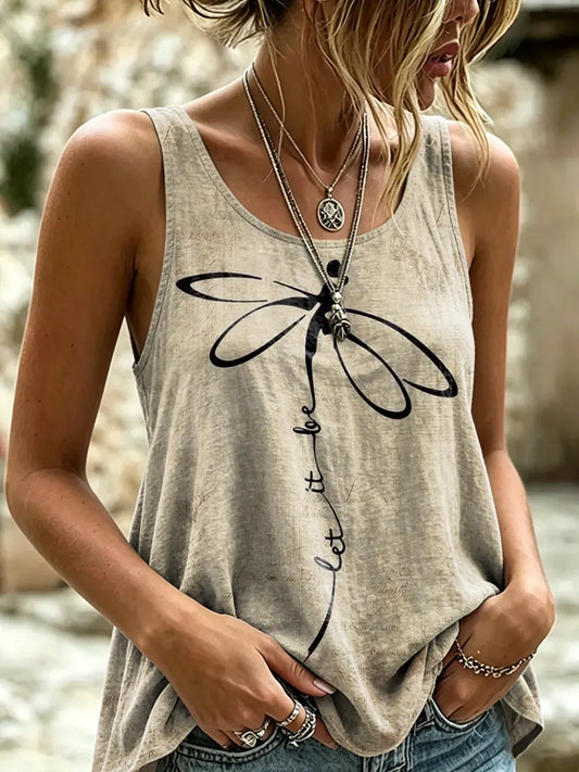 Women's Dragonfly "Let It Be" Print Casual Tank Top