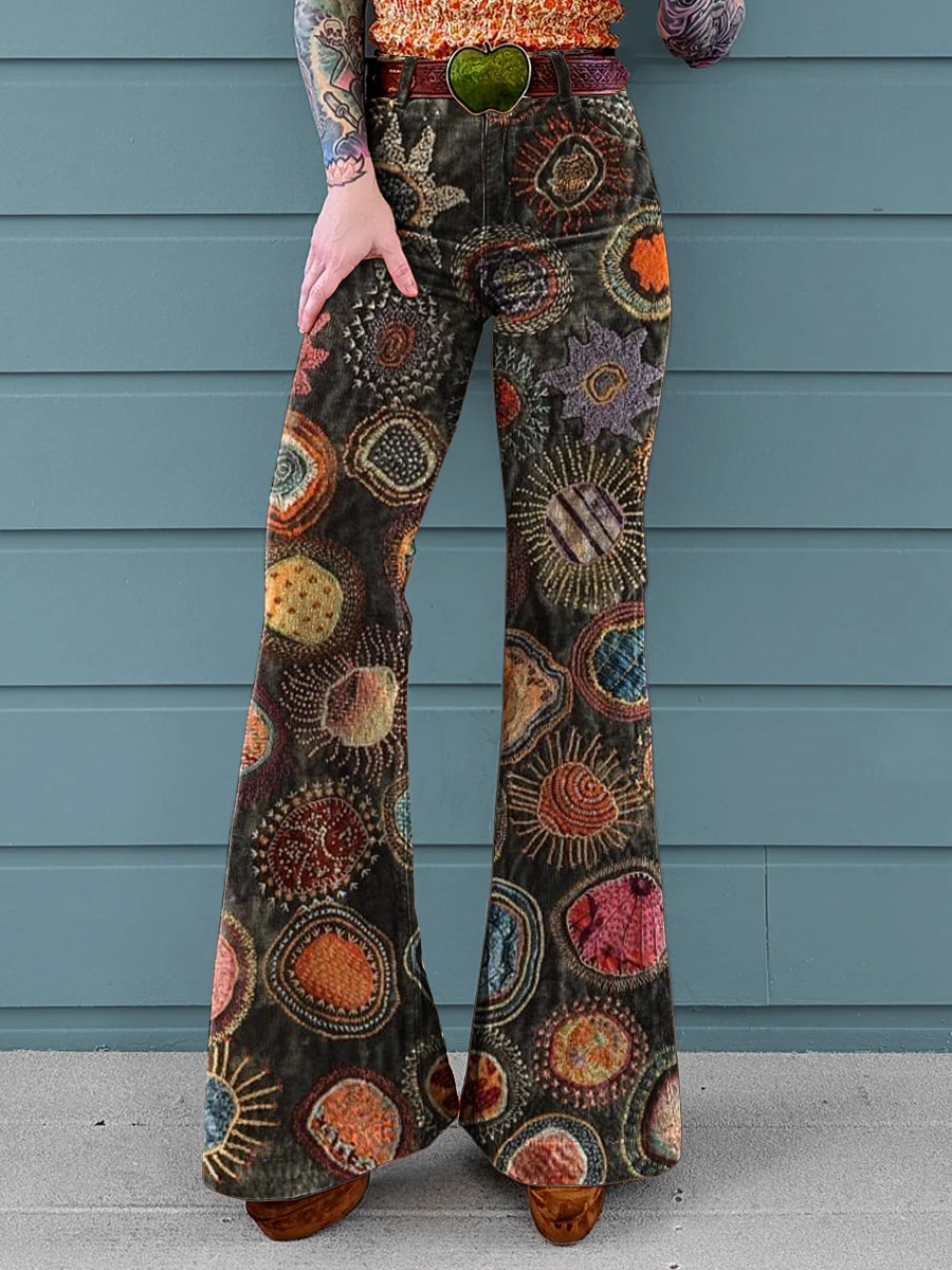 Women's Vintage Art Print Casual Wide Leg Pants