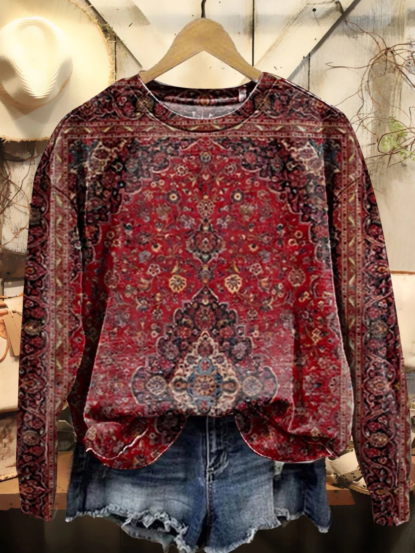 Vintage Ethic Print V-neck Casual T-Shirt