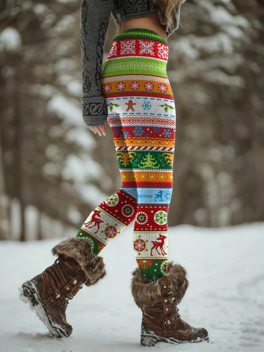 Women's Christmas Pattern Art Print Knit Leggings