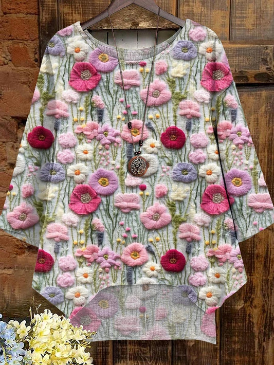 Women's Vintage Wildflower Art Print Comfortable Cotton Shirt