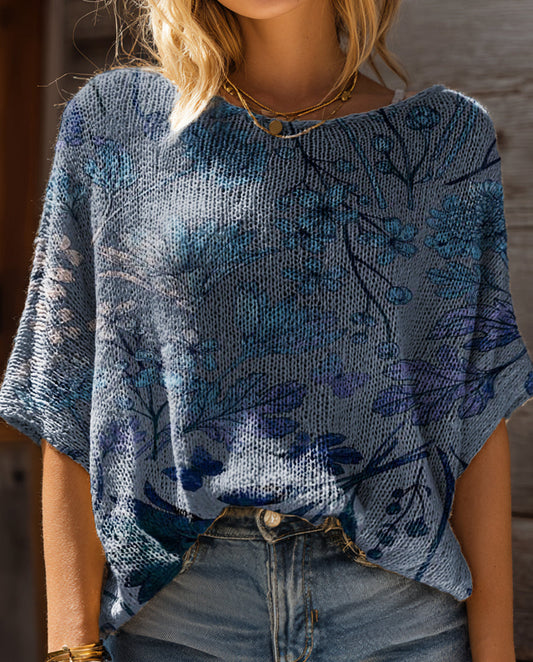 Women's Floral Art Pattern Print Casual Pullover Sweater