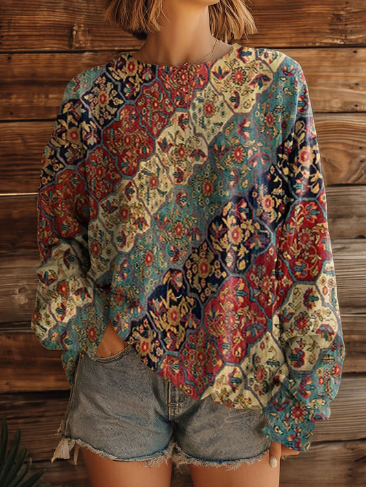 Women's Bohemian Ethnic Totem Art Print Casual Crew Neck Sweatshirt
