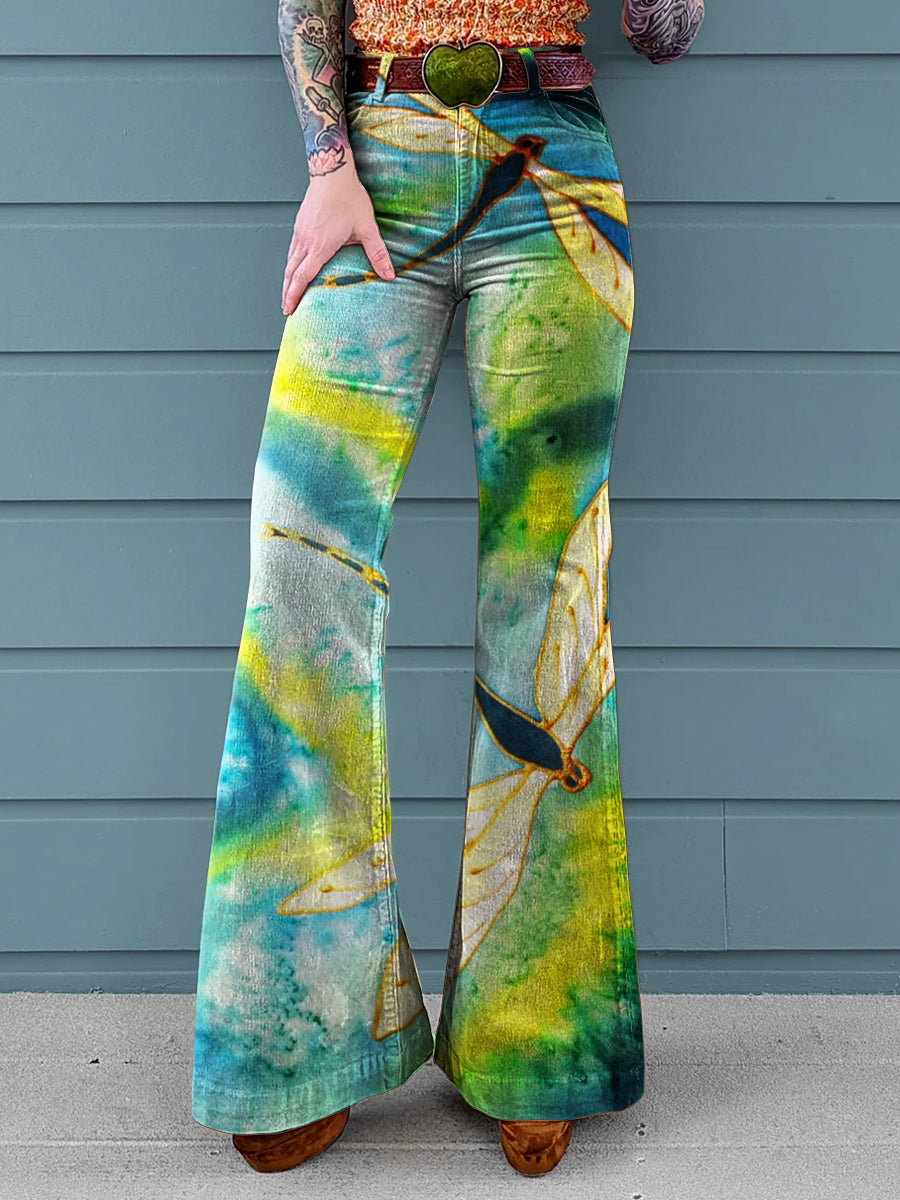 Women's Hippie Dragonfly Art Print Casual Wide Leg Pants