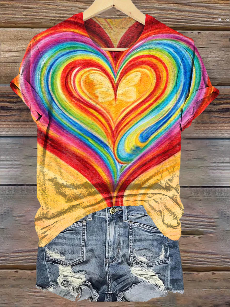 Hippie Love Art Print Casaul Short Sleeve T-shirt