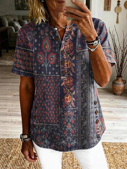 Women's Ethnic Print Button-down Shirt