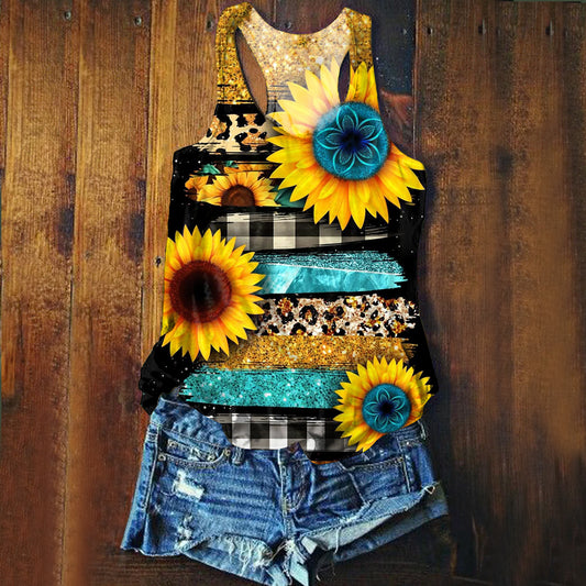 Women's Hippie Colorful Daisy Floral Art Print Tank Top