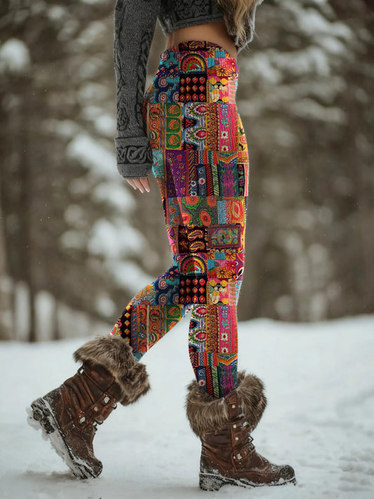 Women's Vintage Ethnic Pattern Art Print Knit Leggings