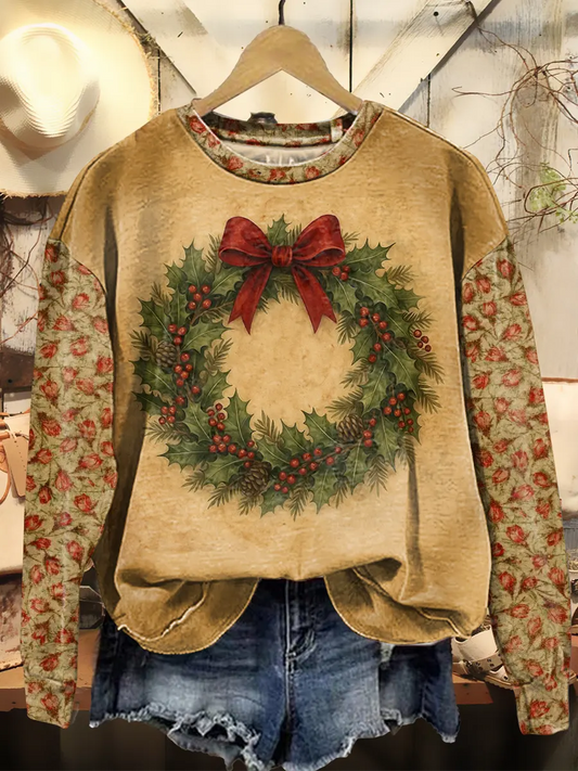 Christmas Tree Garland Flowers Vintage Art Print Sweatshirt