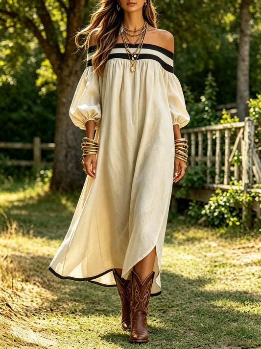 Women's Solid-Color Off-Shoulder Comfortable Cotton Dress