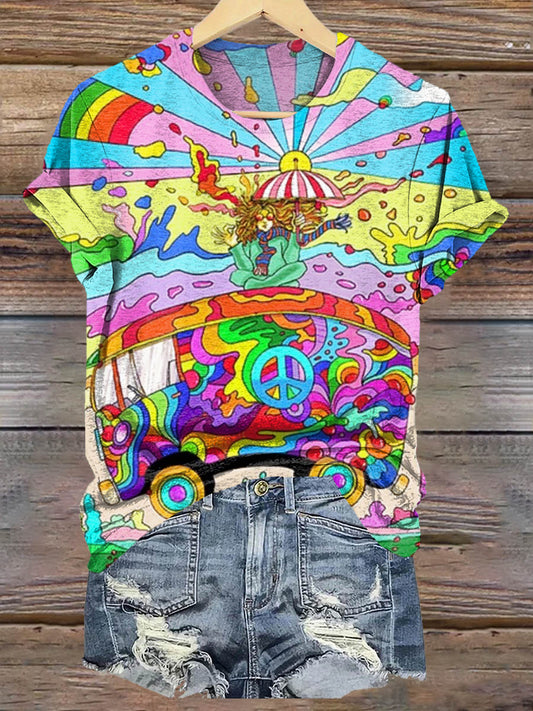 Hippie Art Print Casaul Short Sleeve T-shirt
