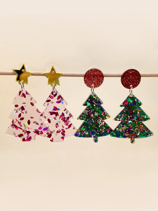 Women's Glitter Christmas Tree Acrylic Earrings