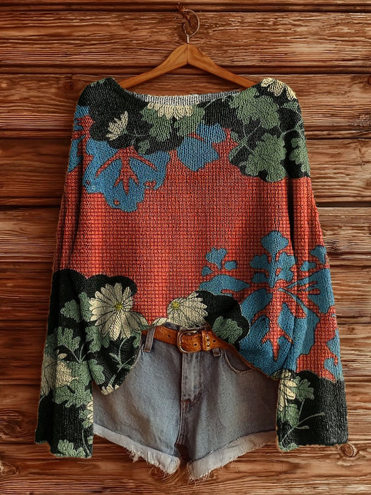 Women's Vintage Floral Tattoo Pattern Art Print Casual Pullover Sweater